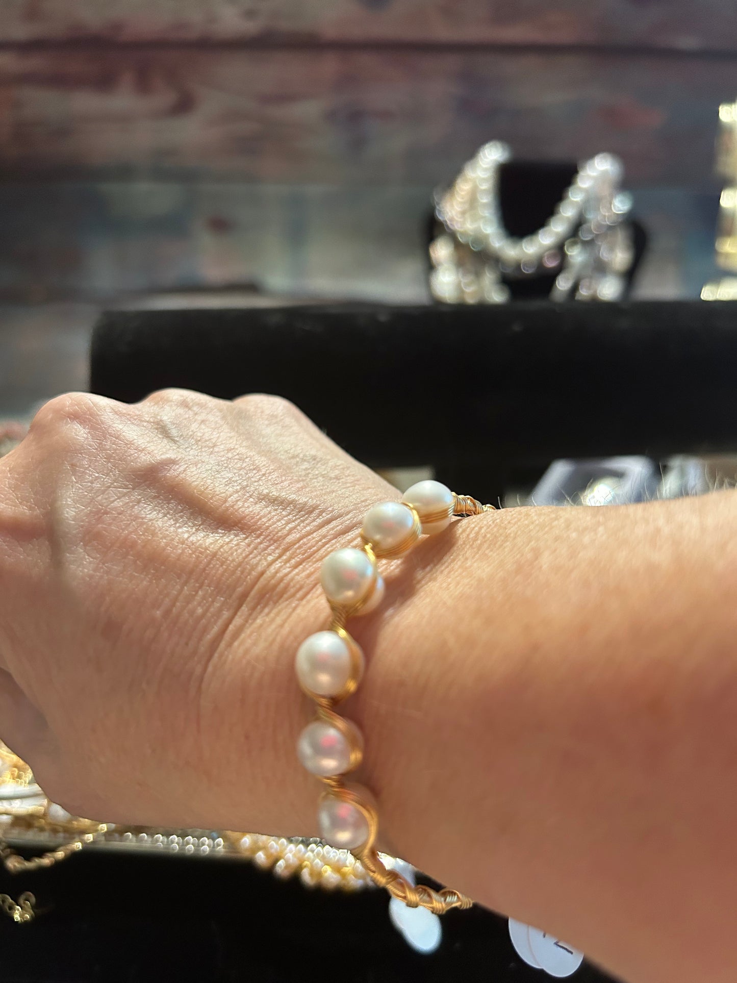 Wrapped freshwater pearl cuff bracelet