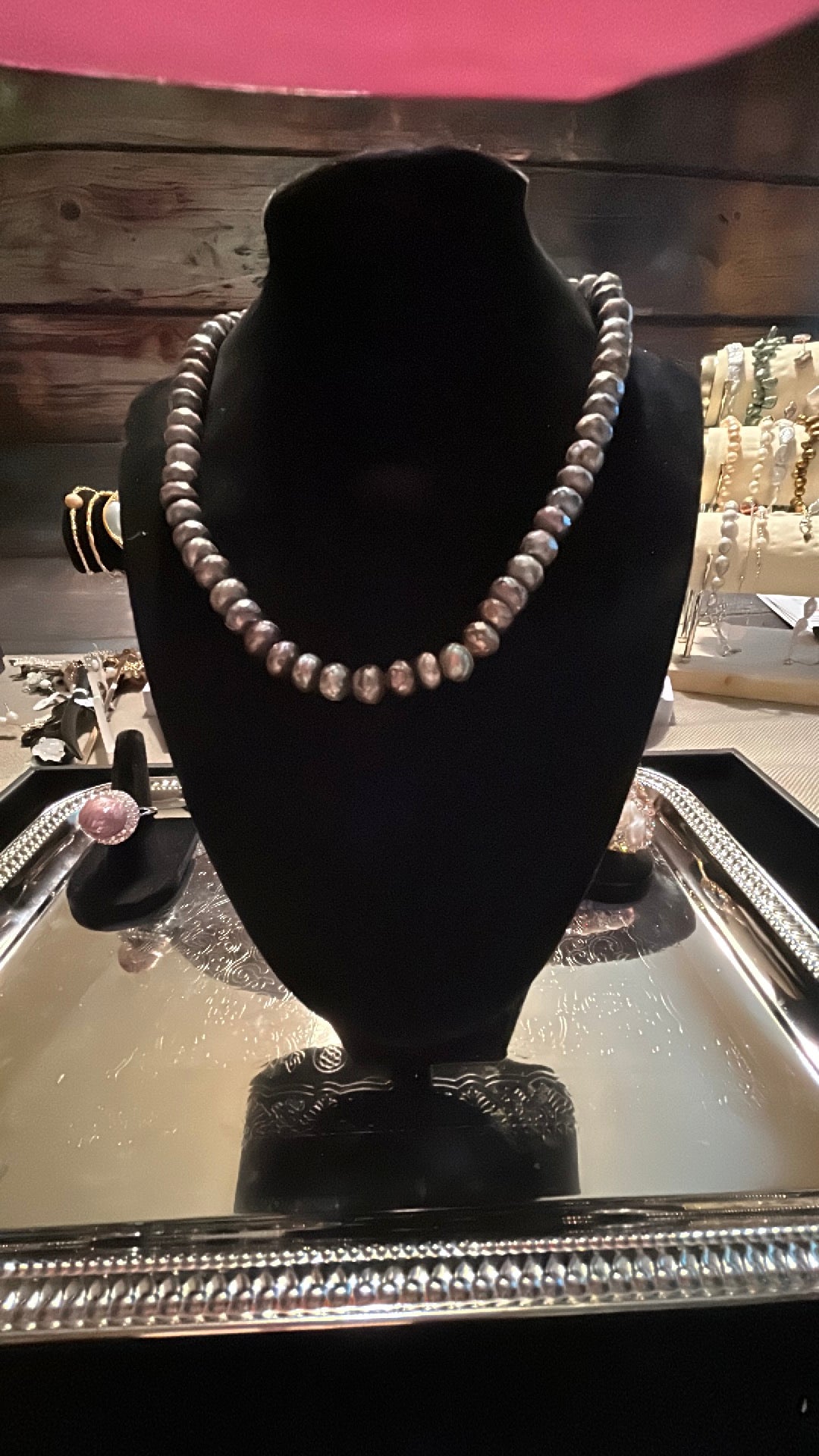 Black rainbow hand carved freshwater pearl necklace ONE OF A KIND