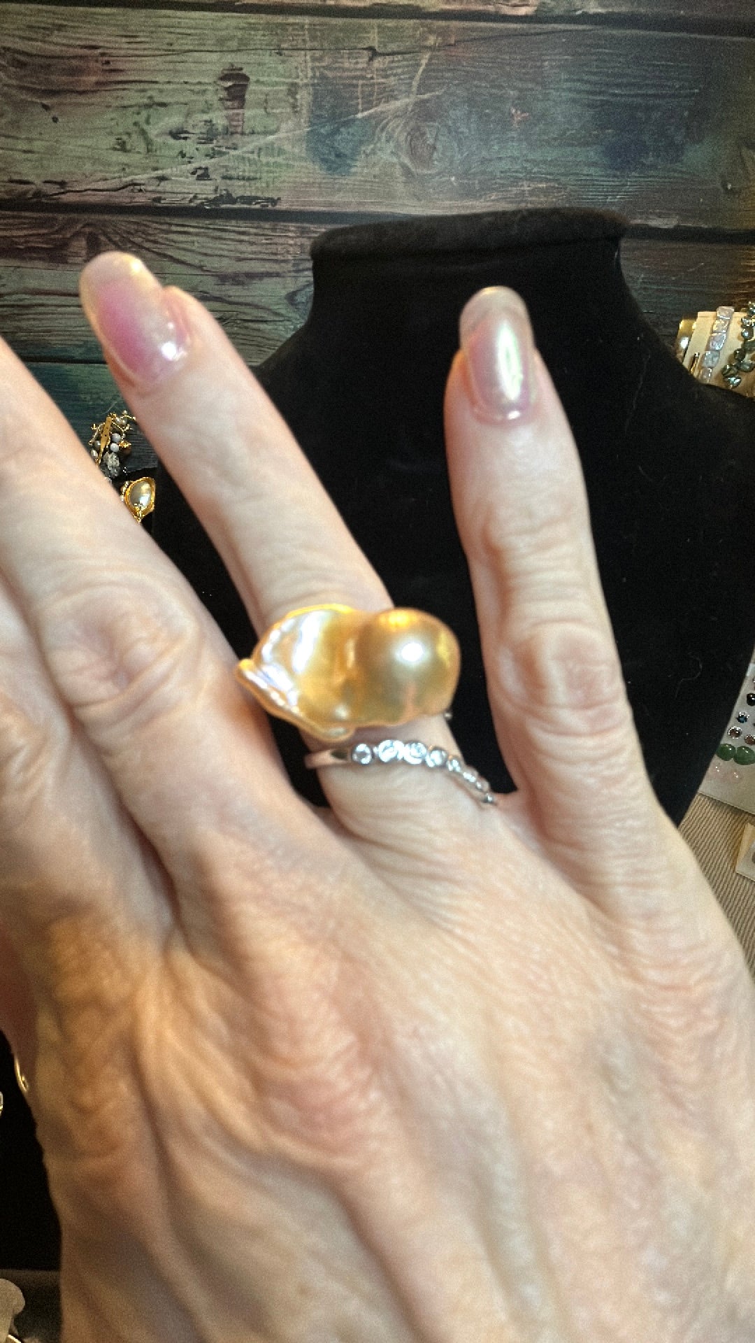 Champagne color baroque adjustable ring