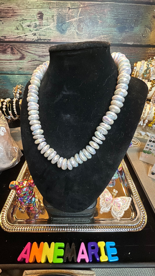 Silver stacked coin baroque necklace